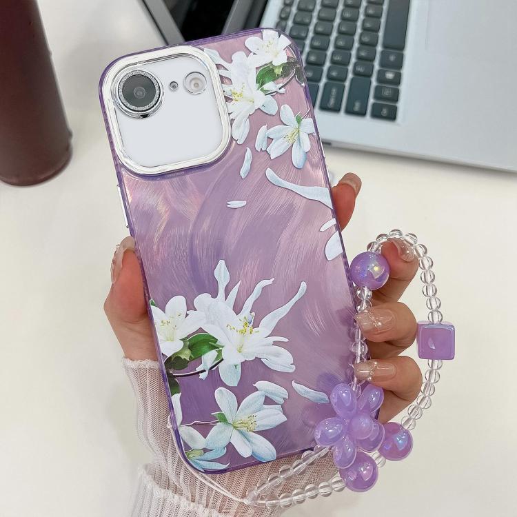 Electroplating Flowers Plants Texture Wristband TPU Phone Case, For iPhone 16e