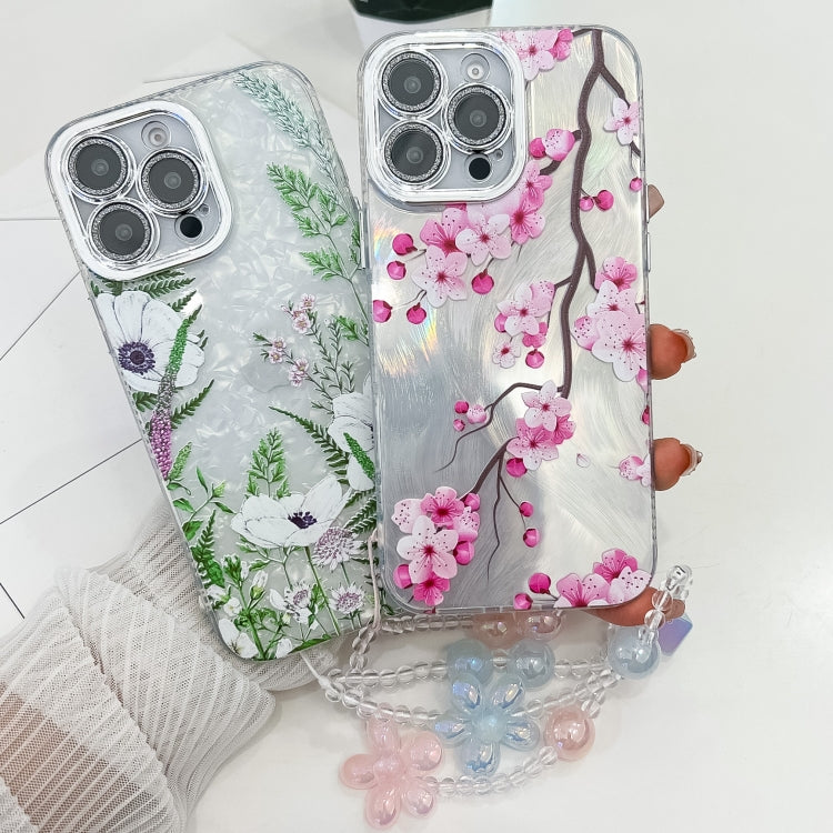 Electroplating Flowers Plants Texture Wristband TPU Phone Case, For iPhone 15 Pro Max