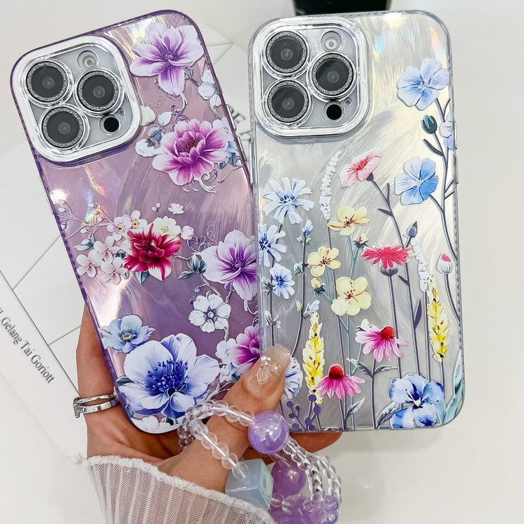 Electroplating Flowers Plants Texture Wristband TPU Phone Case, For iPhone 14