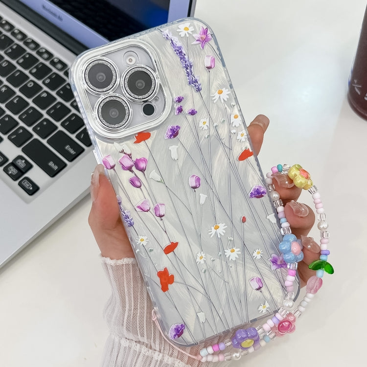 Electroplating Flower Texture Wristband TPU Phone Case, For iPhone 16e, For iPhone 16 Pro Max, For iPhone 16 Pro, For iPhone 16 Plus, For iPhone 16