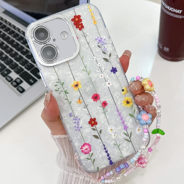 Electroplating Flower Texture Wristband TPU Phone Case, For iPhone 16e, For iPhone 16 Pro Max, For iPhone 16 Pro, For iPhone 16 Plus, For iPhone 16