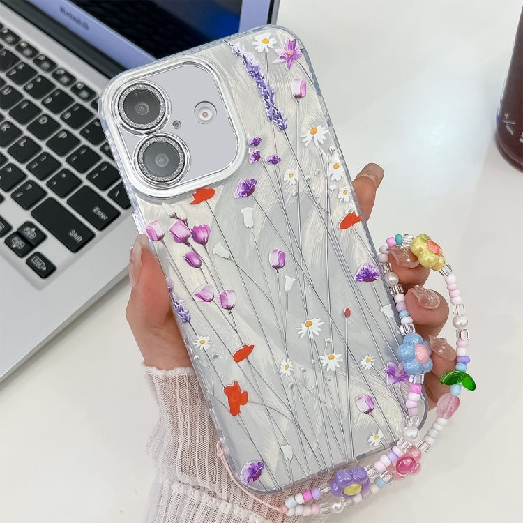 Electroplating Flower Texture Wristband TPU Phone Case, For iPhone 16e, For iPhone 16 Pro Max, For iPhone 16 Pro, For iPhone 16 Plus, For iPhone 16