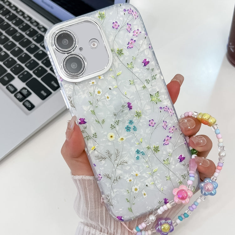 Electroplating Flower Texture Wristband TPU Phone Case, For iPhone 16e, For iPhone 16 Pro Max, For iPhone 16 Pro, For iPhone 16 Plus, For iPhone 16