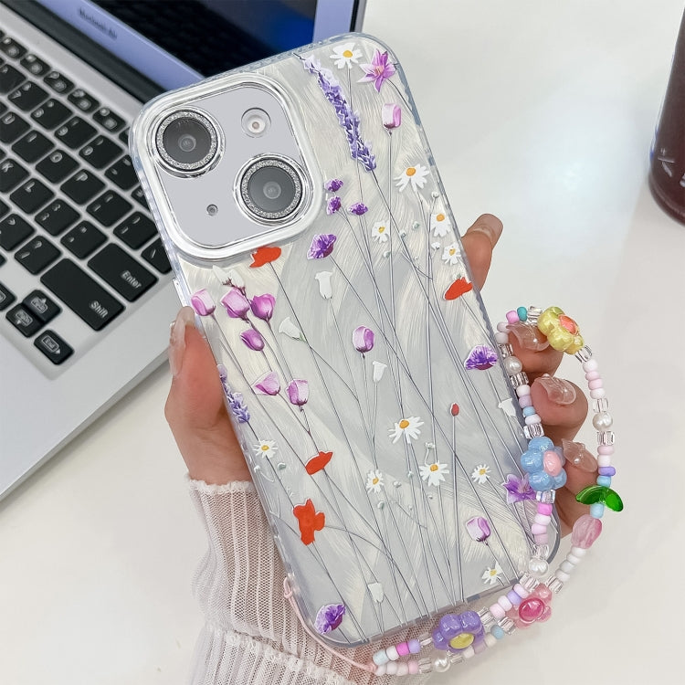 Electroplating Flower Texture Wristband TPU Phone Case, For iPhone 15 Pro Max, For iPhone 15 Pro, For iPhone 15, For iPhone 14, For iPhone 14 Pro