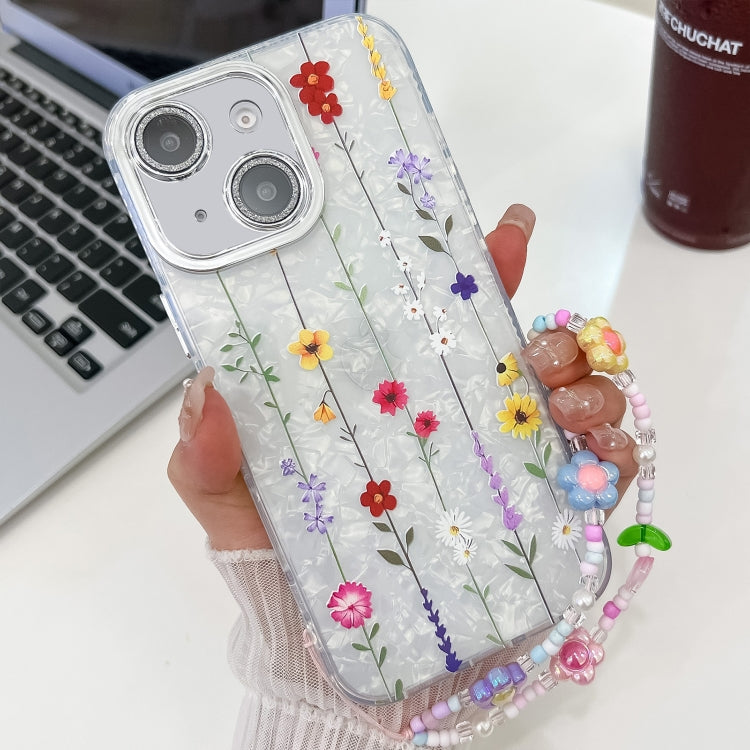 Electroplating Flower Texture Wristband TPU Phone Case, For iPhone 15 Pro Max, For iPhone 15 Pro, For iPhone 15, For iPhone 14, For iPhone 14 Pro