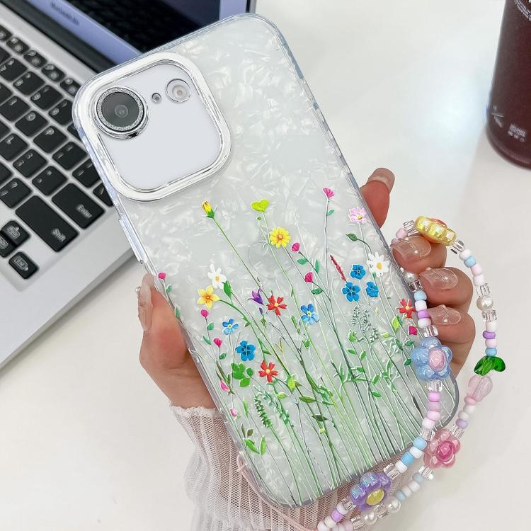 Electroplating Flower Texture Wristband TPU Phone Case, For iPhone 16e, For iPhone 16 Pro Max, For iPhone 16 Pro, For iPhone 16 Plus, For iPhone 16