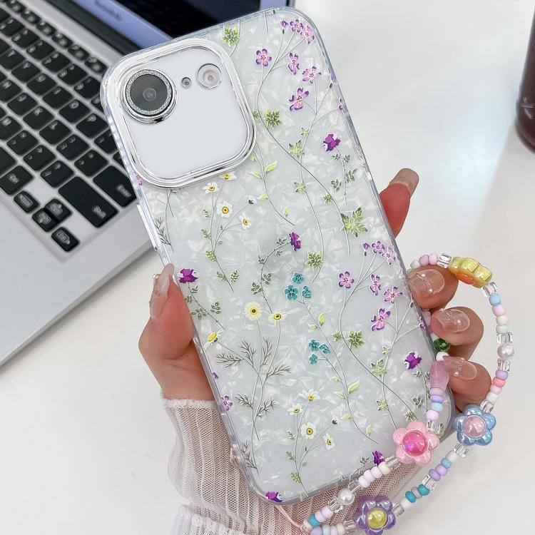 Electroplating Flower Texture Wristband TPU Phone Case, For iPhone 16e, For iPhone 16 Pro Max, For iPhone 16 Pro, For iPhone 16 Plus, For iPhone 16