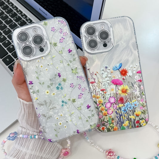 Electroplating Flower Texture Wristband TPU Phone Case, For iPhone 15 Pro Max, For iPhone 15 Pro, For iPhone 15, For iPhone 14, For iPhone 14 Pro