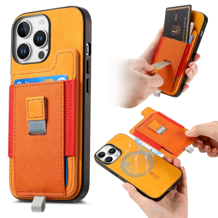 Retro Magsafe Cross Leather Pull-Out Card Bag Back Phone Case, For iPhone 16 Pro Max, For iPhone 16 Pro, For iPhone 16 Plus, For iPhone 16