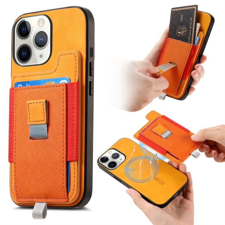 Retro Magsafe Cross Leather Pull-Out Card Bag Back Phone Case, For iPhone 12 / 12 Pro, For iPhone 12 Pro Max, For iPhone 11 Pro Max, For iPhone 11