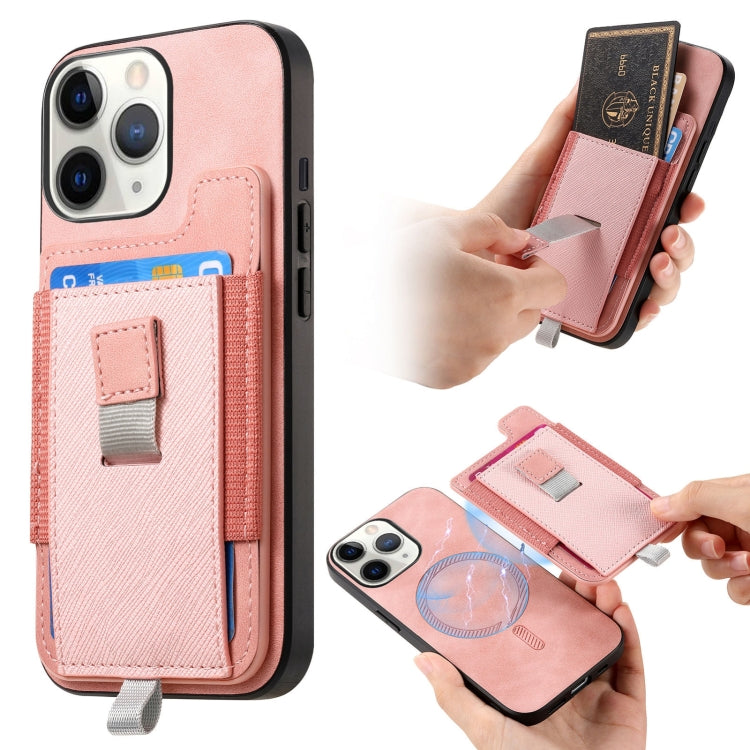 Retro Magsafe Cross Leather Pull-Out Card Bag Back Phone Case, For iPhone 12 / 12 Pro, For iPhone 12 Pro Max, For iPhone 11 Pro Max, For iPhone 11