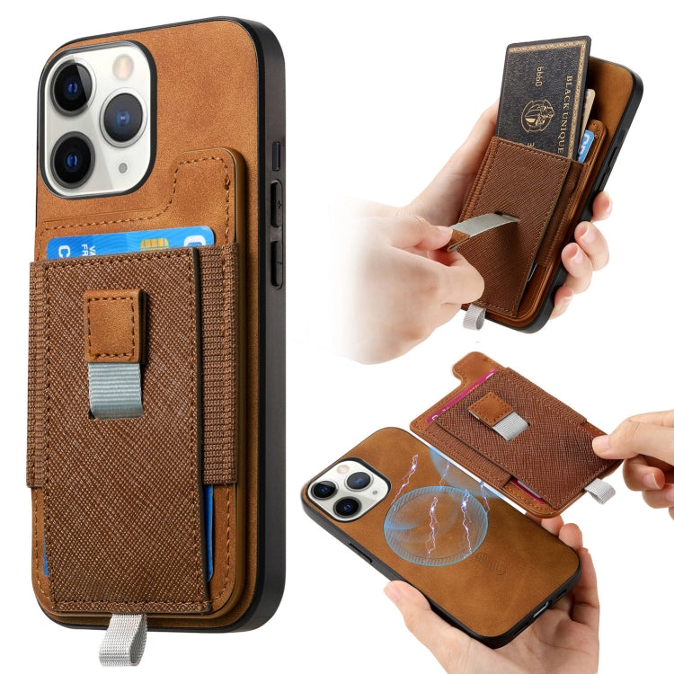 Retro Magsafe Cross Leather Pull-Out Card Bag Back Phone Case, For iPhone 12 / 12 Pro, For iPhone 12 Pro Max, For iPhone 11 Pro Max, For iPhone 11