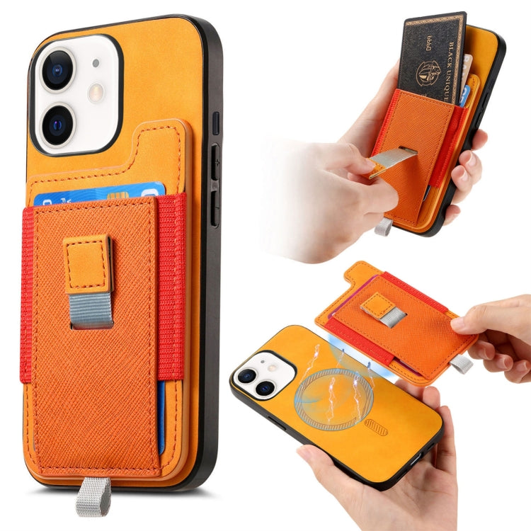 Retro Magsafe Cross Leather Pull-Out Card Bag Back Phone Case, For iPhone 12 / 12 Pro, For iPhone 12 Pro Max, For iPhone 11 Pro Max, For iPhone 11