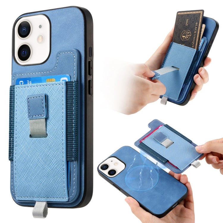 Retro Magsafe Cross Leather Pull-Out Card Bag Back Phone Case, For iPhone 12 / 12 Pro, For iPhone 12 Pro Max, For iPhone 11 Pro Max, For iPhone 11