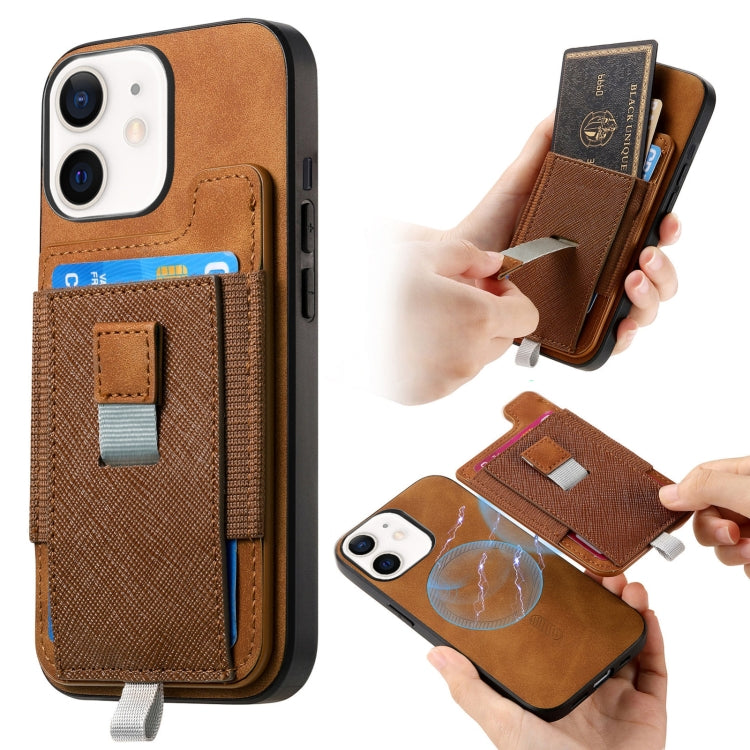 Retro Magsafe Cross Leather Pull-Out Card Bag Back Phone Case, For iPhone 12 / 12 Pro, For iPhone 12 Pro Max, For iPhone 11 Pro Max, For iPhone 11