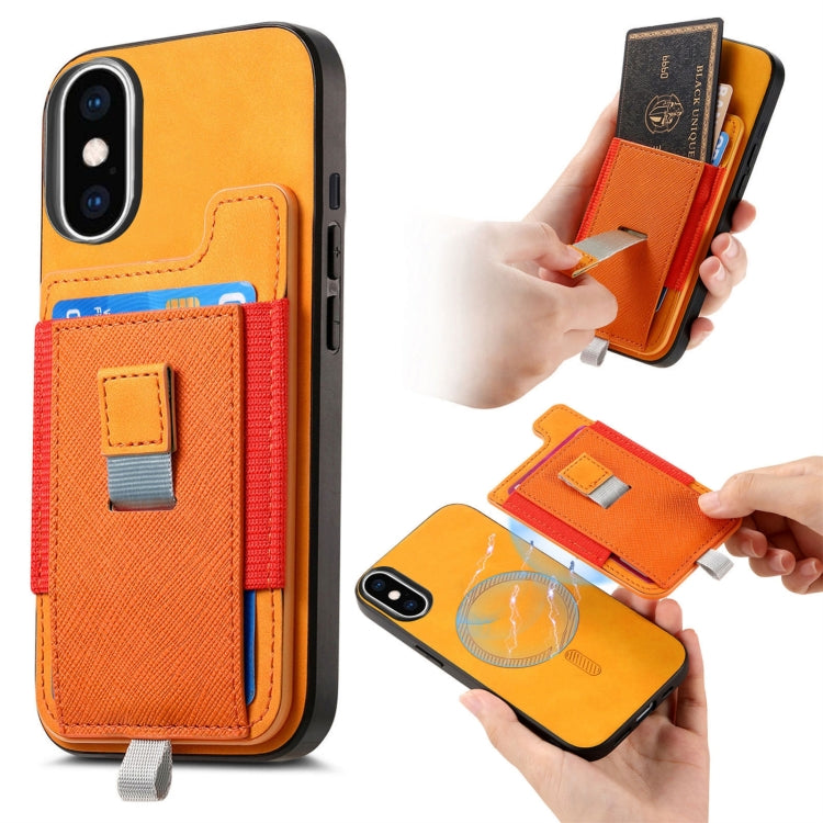 Retro Magsafe Cross Leather Pull-Out Card Bag Back Phone Case, For iPhone 11 Pro, For iPhone X / XS, For iPhone XR, For iPhone XS Max