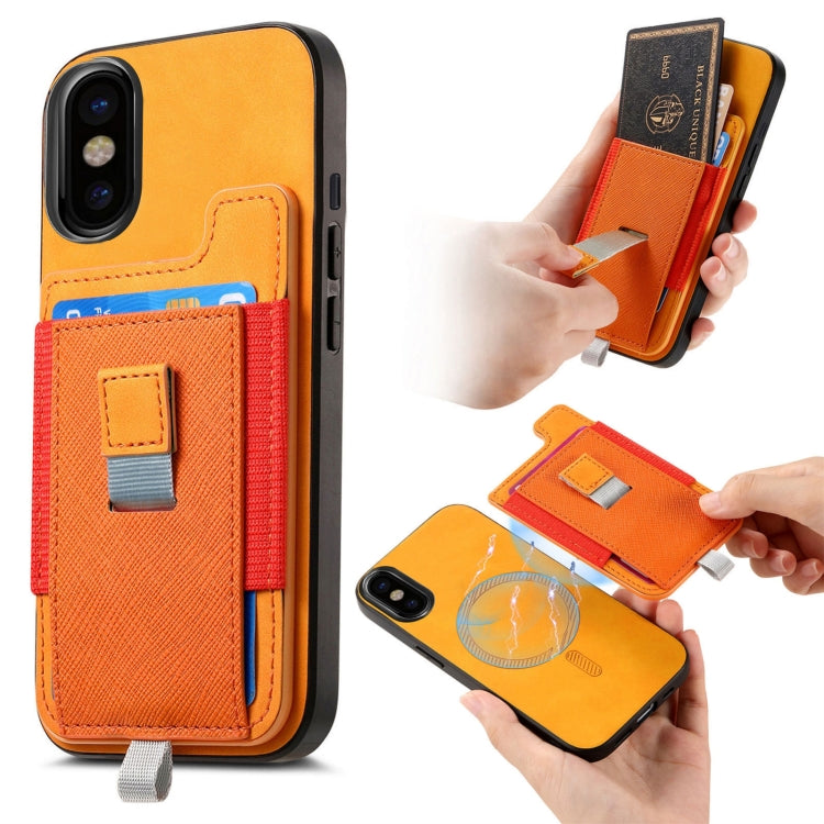 Retro Magsafe Cross Leather Pull-Out Card Bag Back Phone Case, For iPhone 11 Pro, For iPhone X / XS, For iPhone XR, For iPhone XS Max