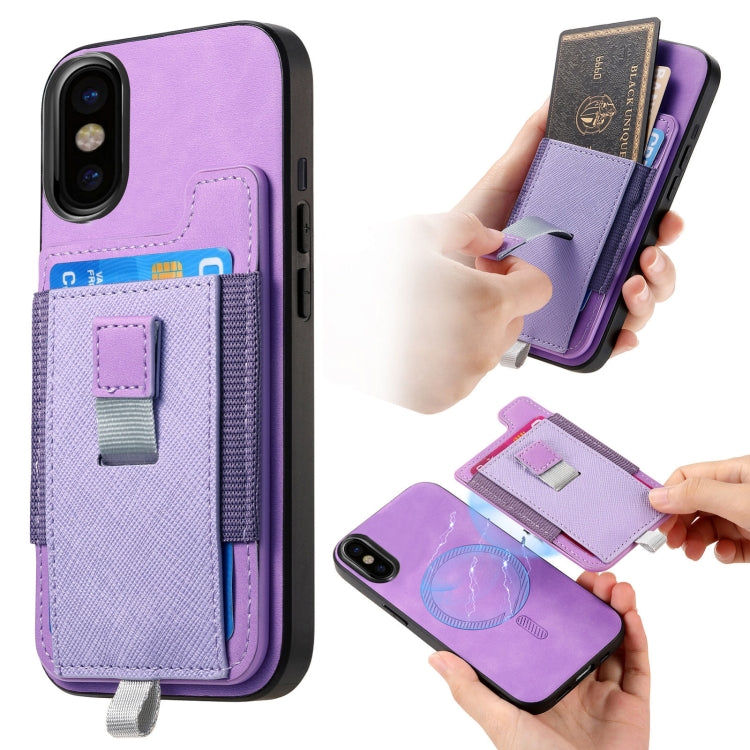 Retro Magsafe Cross Leather Pull-Out Card Bag Back Phone Case, For iPhone 11 Pro, For iPhone X / XS, For iPhone XR, For iPhone XS Max