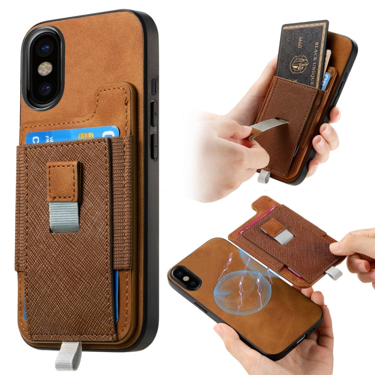 Retro Magsafe Cross Leather Pull-Out Card Bag Back Phone Case, For iPhone 11 Pro, For iPhone X / XS, For iPhone XR, For iPhone XS Max